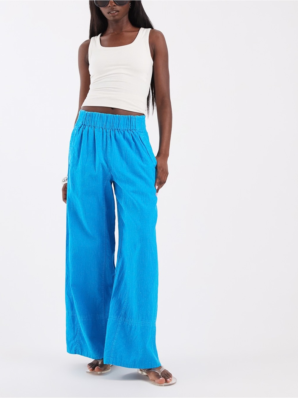 Day's End Linen Pull-On Pants in Hawaiian Ocean color